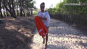 hey tania's perky small tits bounce nude on french beach feeling so free