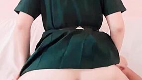 Asian Student Rides Cock in Skirt Till Juicy Creampie Burst