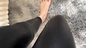 Nice Friday barefoot girl in leather skirt shows off socks fetish