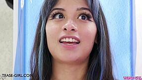 Captivating Brunette Stunner Shares First Sex Experience in Daddy Casting Interview on Sofa