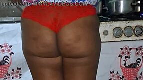 Naughty Ebony BBW Cameltoe Tease Kitchen