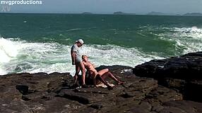 busty blonde takes bbc anal in wild outdoor threesome screaming