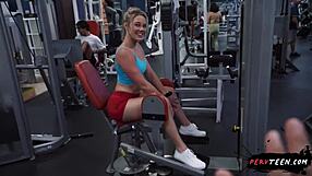 Pervy blonde teen sneaks gym sex with shaved pussy pounding