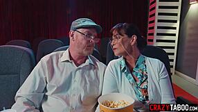 Petite Athena Faris Sucks and Fucks Boyfriend Hard in Cinema Seats.