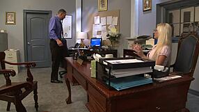 angelina ash bends over desk bangs coworker then takes cumshot on her big tits ass