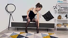 black pantyhose brunette slut begs for deep anal creampie pounding