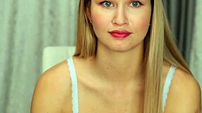 cute blonde flaunts her massive bouncy tits up close and personal