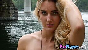 Sweet Blonde Musician Anna Katarina Poses Outdoor Stripping Natural Tits And Body