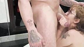 Hot nerd ginger PAWG roughly used by hung biker bareback anal pounding!