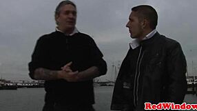 real dutch hooker sucks tourist cock then gets cumshowered in heels