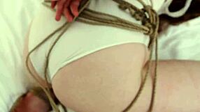 bound australian hairy beauty ties up to masturbate natural tits to climax