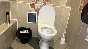 Slutty teens piss juicy pussies in public toilet POV close-ups