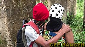 hot niger ghetto ebony bbw rides big cock doggystyle bent over outdoor creampie