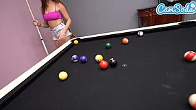 Pool-Playing College Lesbians Grind Shaved Pussies to Wet Orgasms