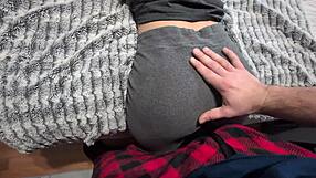 Twerking white girl's ass shakes wildly before massive cumshot drenches her fleece sweatpants