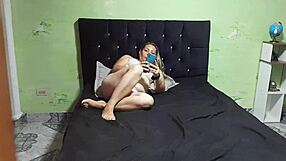 Spying on Horny Stepmom Masturbating Her Shaved Pussy Closely