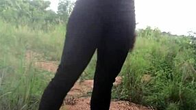 crazy bitch twerks half naked through forest