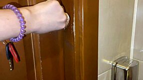 Slutty teens piss juicy pussies in public toilet POV close-ups