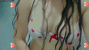 Bold horny student showers wet tits masturbation