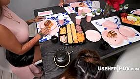 asian latina milfs on knees for family cock feast