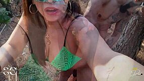 gifted friend rams cuckold's wife pussy deep in wild woods fuck