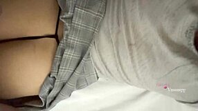 Stepsis Lifts Uniform Skirt on Bed for Hard Sentones During Homework