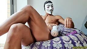 Mysterious Halloween fleshlight pounding by window with ass fingering