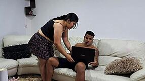 passionate moments unfold with beautiful stepmom in bed