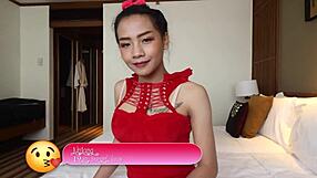 Petite Asian ladyboy deepthroats big cock then cums all over in hardcore shemale sex