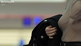 Hey wife flashing braless tits downblouse outside 😏