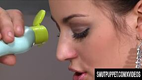 Busty milf carmen croft's oiled pussy reamed hard with cumshot finish