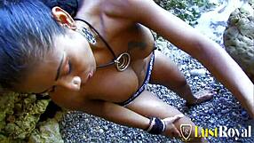 black babe channel petit bends for interracial beach anal with monster cock