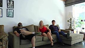 unfaithful wife bends over for friend's bareback doggystyle next to cuckold husband