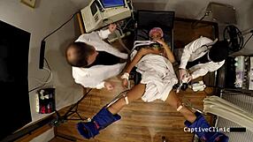 Channy Crossfire Spreads Shaved Pussy for Patient in Latex Nurse Fetish Play