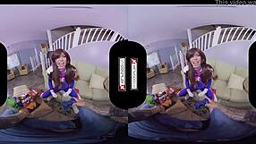 Overwatch DVA cosplay gamer gets her tight pussy pounded hard in VR reality