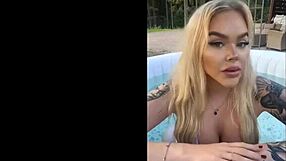 gringa with big tits lounging by the pool in sexy lingerie