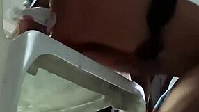 tranny in sexy lingerie sits on dildo trembling with wild arousal and ecstasy