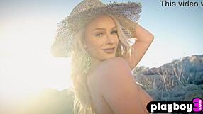 Emma hix blonde milf strips outdoor pussy tease playboy posing