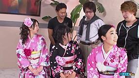 asian cosplay kimono girls group suck and fuck with puffy nipples