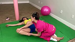 stretch mistress and her big-titted arab slave lick asses in lesbian massage play