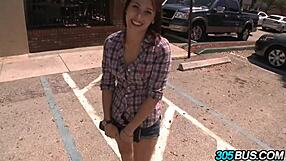 you see this 19 year old brunette taking it hard in the bus