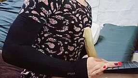 Skinny ladyboy Ruby Queen rams dildo deep in hot anal penetration