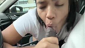 giving him a sloppy deepthroat blowjob in the car before friends arrive - our amateur fun