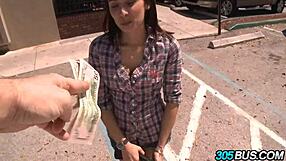 you see this 19 year old brunette taking it hard in the bus