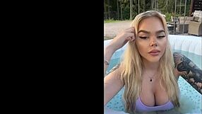 gringa with big tits lounging by the pool in sexy lingerie
