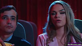 Girlfriend Bored in Cinema Sucks Boyfriend's Cock Publicly