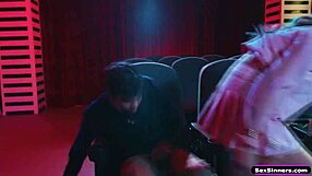 Girlfriend Bored in Cinema Sucks Boyfriend's Cock Publicly