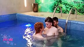 I watched this skinny blonde take big cock anal bareback by the pool.