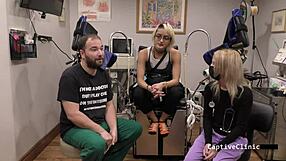 Channy Crossfire Spreads Shaved Pussy for Patient in Latex Nurse Fetish Play