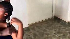 Young ebony maid spits fingers pussy close-up for boss fetish